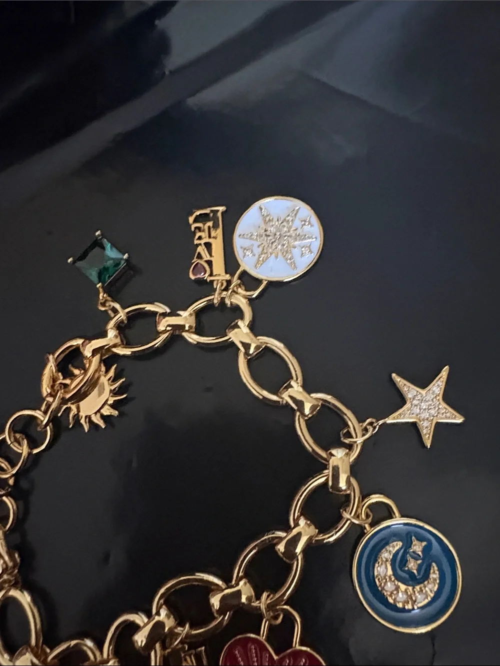 kate spade Gold-Tone Crystal & Mother-of-Pearl Evil Eye Heart Charm Bracelet - Picture 3 of 6